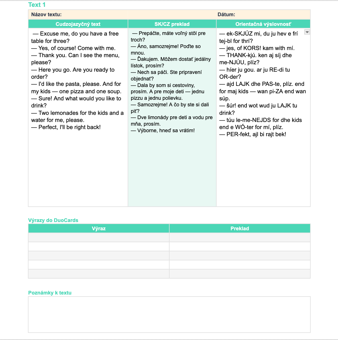 Doska v Google Doc