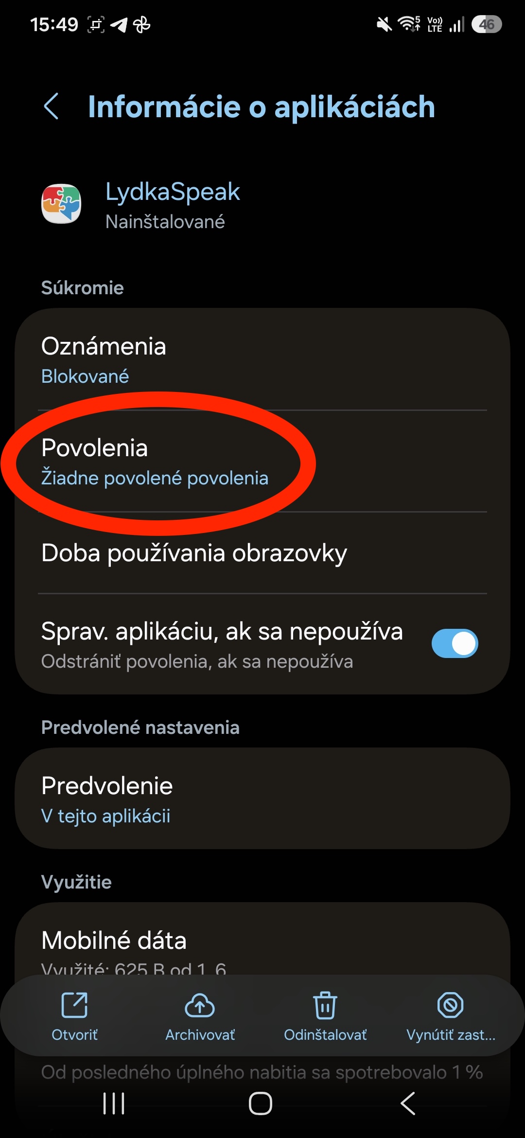 Informácie o aplikáciách — Povolenia