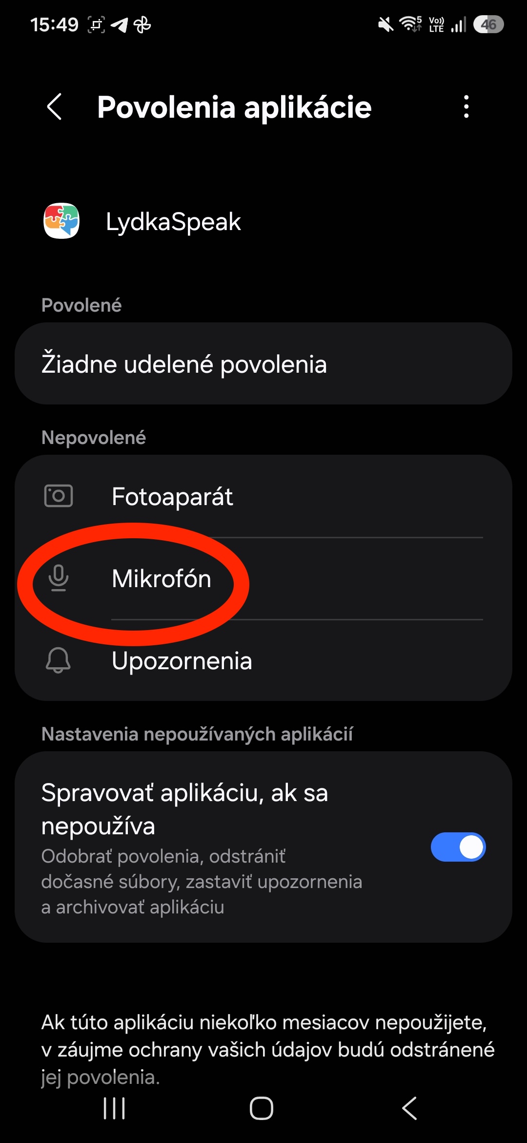 Povolenia aplikácie — Mikrofón