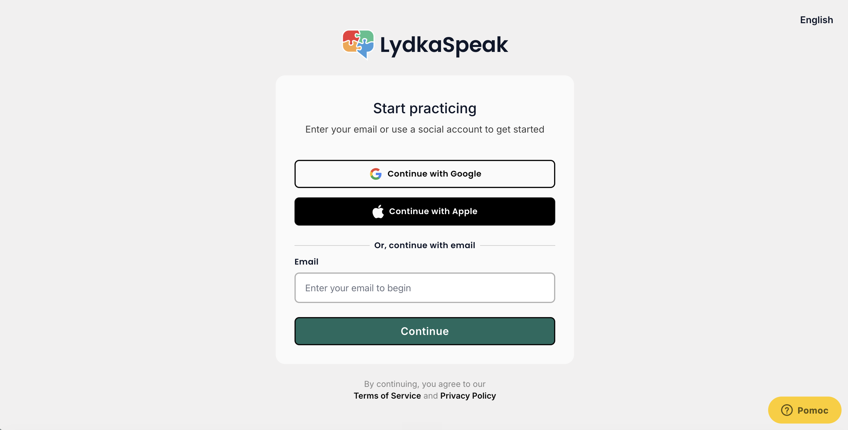 LydkaSpeak na webe — login (e-mail)